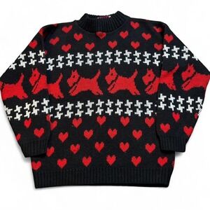 Vintage knitted puppy dog heart valentines sweatshirt size small